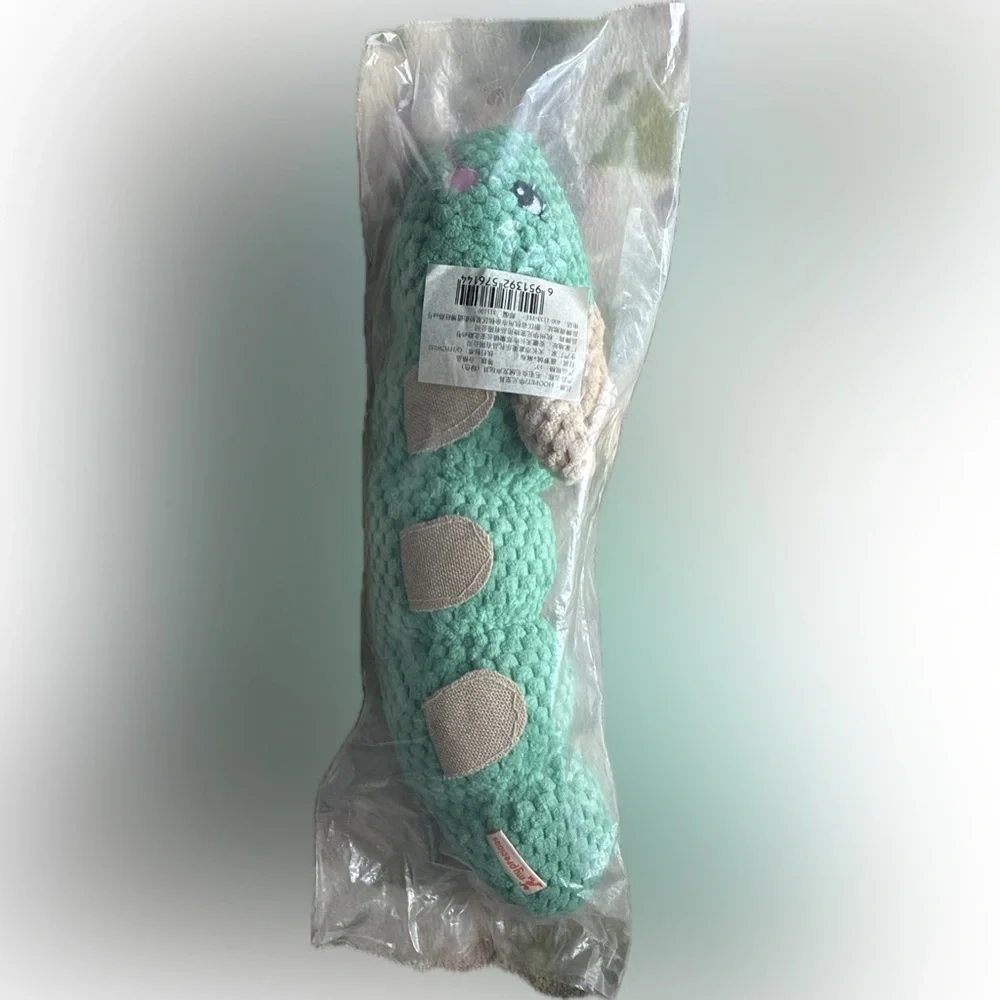 🐛 Plush Green and Tan Caterpillar Dog Toy